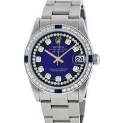 Rolex Stainless Steel Diamond and Sapphire DateJust Midsize Watch