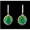 Image 1 : 10.10 ctw Emerald and Diamond Earrings - 14KT Yellow Gold