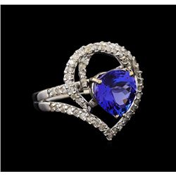 4.13 ctw Tanzanite and Diamond Ring - 18KT White Gold