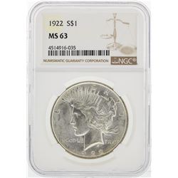 1922 NGC MS63 Peace Silver Dollar