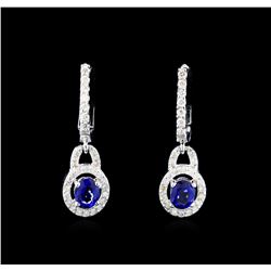 1.07 ctw Sapphire and Diamond Earrings - 14KT White Gold