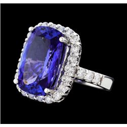 10.59 ctw Tanzanite and Diamond Ring - 14KT White Gold