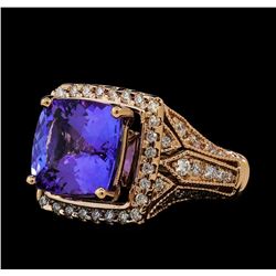 5.91 ctw Tanzanite and Diamond Ring - 14KT Rose Gold