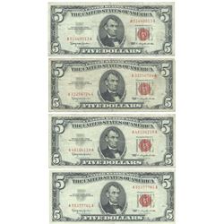 1963 $5 Fine Red Seal Bill Lot of 4