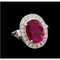 GIA Cert 4.07 ctw Ruby and Diamond Ring - 14KT White Gold