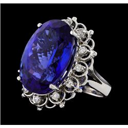 GIA Cert 28.19 ctw Tanzanite and Diamond Ring - 14KT White Gold