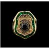 Image 2 : 1.50 ctw Black Diamond and Emerald Ring - 14KT Yellow Gold