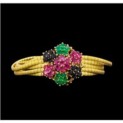 5.50 ctw Ruby, Emerald and Sapphire Bracelet - 14KT Yellow Gold