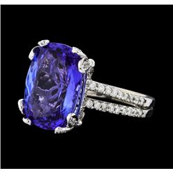 GIA Cert 8.63 ctw Tanzanite and Diamond Ring - 14KT White Gold