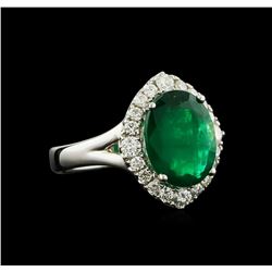 3.58 ctw Emerald and Diamond Ring - 18KT White Gold