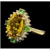 Image 1 : 6.10 ctw Citrine Quartz, Tsavorite, and Diamond Ring - 14KT Yellow  Gold