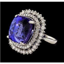 18.03 ctw Tanzanite and Diamond Ring - 14KT White Gold