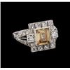 Image 1 : 1.20 ctw Fancy Light Brown Diamond and White Sapphire Ring - Platinum