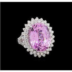 22.47 ctw Kunzite and Diamond Ring - 14KT White Gold