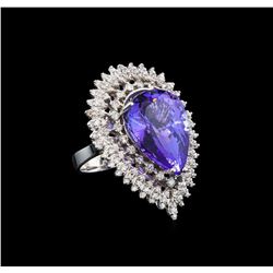 GIA Cert 19.38 ctw Tanzanite and Diamond Ring - 14KT White Gold