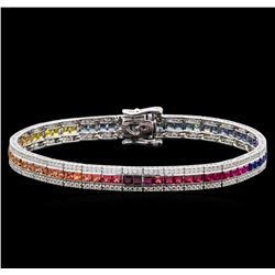 7.36 ctw Multi Color Sapphire and Diamond Bracelet - 14KT White Gold