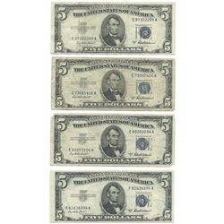 1953 $5 Silver Certificate Currency Lot of 4