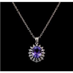 7.13 ctw Tanzanite and Diamond Pendant and Chain - 14KT White Gold