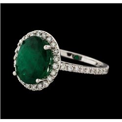 3.45 ctw Emerald and Diamond Ring - 14KT White Gold