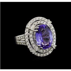 9.81 ctw Tanzanite and Diamond Ring - 14KT White Gold