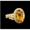 Image 1 : 14KT Yellow Gold 7.71 ctw Citrine Quartz and Diamond Ring