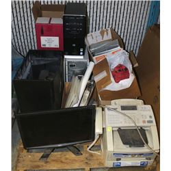PALLET OF COMPUTERS, FAX MACHINE, PAPER CUTTER,