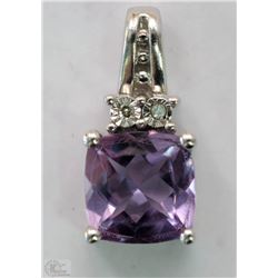 #28-STERLING SILVER AMETHYST & DIAMOND PENDANT