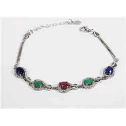 #3-STERLING SILVER SAPPHIRE, RUBY, EMERALD & CUBIC