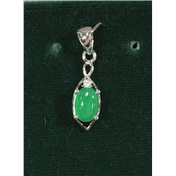 #26-STERLING SILVER JADE & CUBIC ZIRCONIA PENDANT