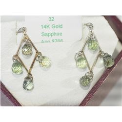 #32-14 K WHITE GOLD GREEN SAPPHIRE EARRINGS
