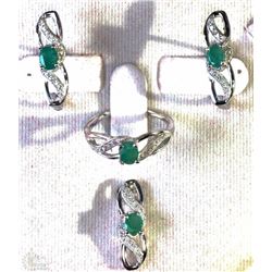 #1-STERLING SILVER EMERALD WITH CUBIC CRYSTAL SET
