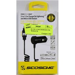 SCOSCHE 2 IN 1 CAR CHARGER FOR APPLE PRODUCTS