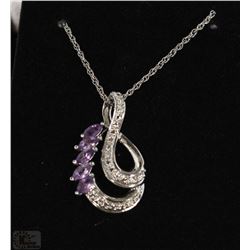 #5 PURPLE AMETHYST &CZ PENDANT NECKLACE