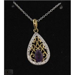 #17 GENUINE AMETHYST & CZ PENDENT NECKLACE PENDANT