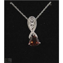 # 1 RED GARNET &CZ PENDANT NECKLACE