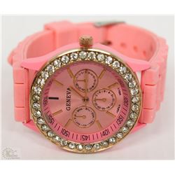 PINK GENEVA WATCH WITH RHINESTONES