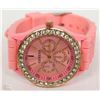 Image 1 : PINK GENEVA WATCH WITH RHINESTONES