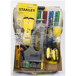 FLAT OF STANLEY STUD FINDER, SCREW DRIVER SET, STAPLE