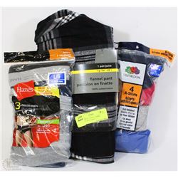 LOT OF MENS BRIEFS, TANKS, FLANNEL PANTS SIZE L