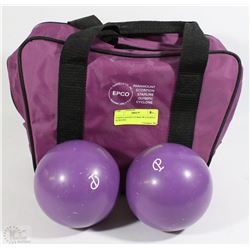 PURPLE HANDLED BAG W/2 PURPLE BOWLING