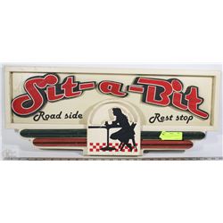 WOOD SIGN SIT-A-BIT ROAD SIGN REST STOP 27"X11"