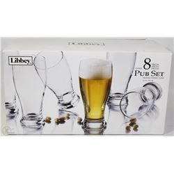 NEW CASE OF 8 LIBBY PUB GLASS SET