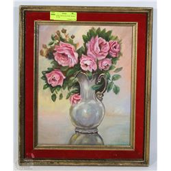 VINTAGE CANVAS PICTURE "ROSES" 14W X 17H