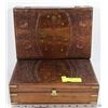 Image 1 : LOT OF 2 WOODEN BOXES WITH BURGUNDY VELVET LINING