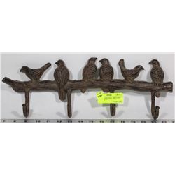 CAST IRON BIRD WALL MOUNTING COAT RACK 17"