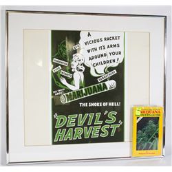DEVIL'S HARVEST MARIJUANA POSTER FRAMED WITH BOOK