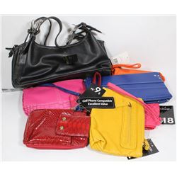 LOT OF 7 WOMEN'S WALLETS, PURSES & MAKEUP BAGS