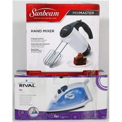 SUNBEAM MIXMASTER HAND MIXER & RIVAL STEAM IRON