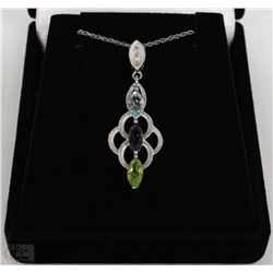 # 77 BLUE TOPAZ,PERIDOT,AMETHYST PENDANT NECKLACE