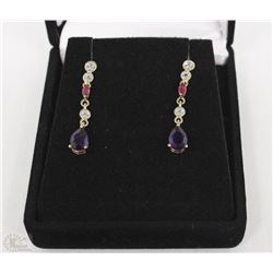 #18 GENUINE AMETHYST, RUBY &CZ EARRINGS